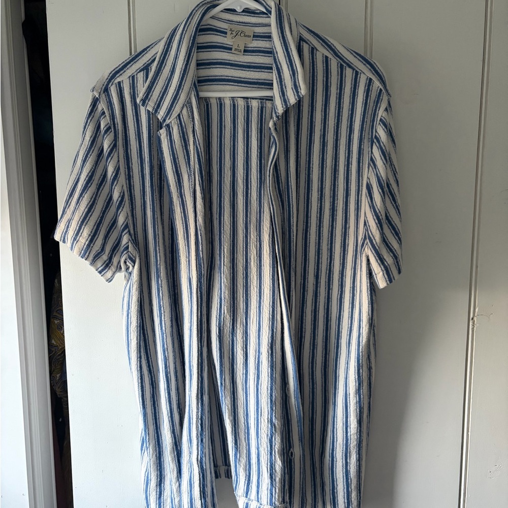 J. Crew Casual Blue and White Striped Shirt